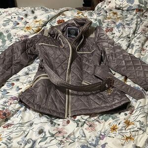 Vince Camuto Taupe Quilted Puffer Jacket with Belt